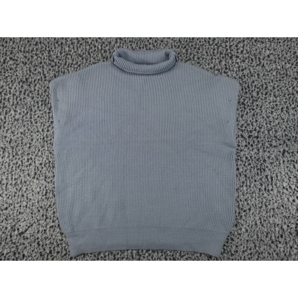 Jason Wu Knit Vest Womens L Blue Excellent Roll‎ Neck Ribbed Sleeveless Sweater